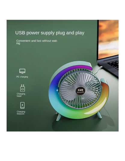 Desktop Mute 3-speed Fan Night Light, USB Charging Mini Fan