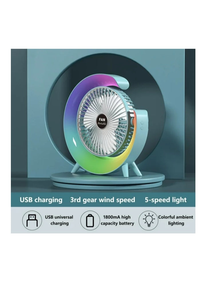 Desktop Mute 3-speed Fan Night Light, USB Charging Mini Fan