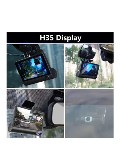 Full HD 1080P Triple Lens Car DashCam With Auto Video Recording - Black