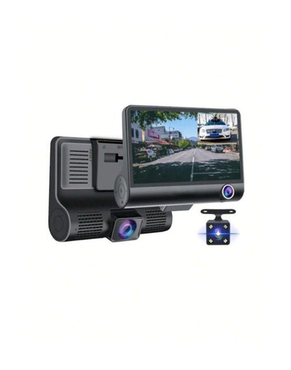 Full HD 1080P Triple Lens Car DashCam With Auto Video Recording - Black